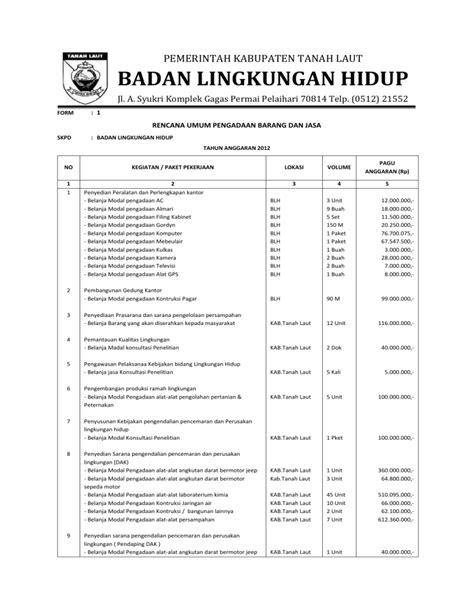 badan lingkungan hidup - LPSE Kabupaten Tanah Laut