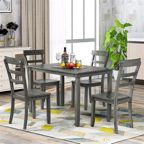 Hommoo Modern 5 Piece Dining Table Set, Kitchen Table and Chairs Set, Grey - Walmart.com ...