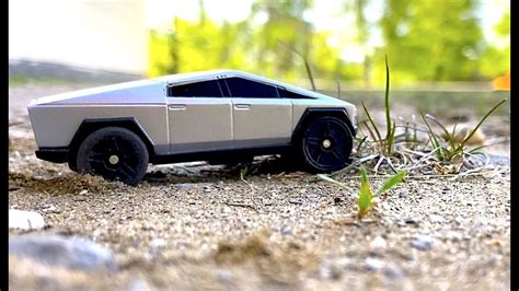 Test Drive: Tesla Cybertruck by Hotwheels. 1:64 remote control RC toy car on dirt and carpet ...