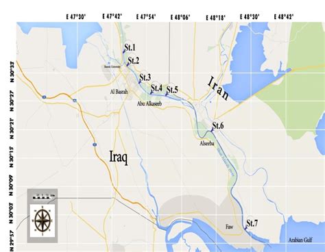 Map showing location of study sites at Shatt Al-Arab river. | Download ...