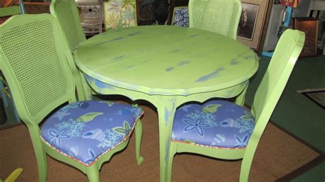 Hand painted table and chairs we reupholstered funky. What a great set!! | Chair, Hand painted ...