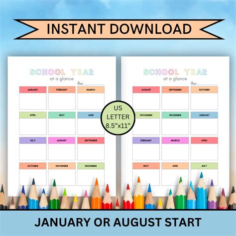 School Planner Printable, Year at a Glance, Homeschool Planner, School ...