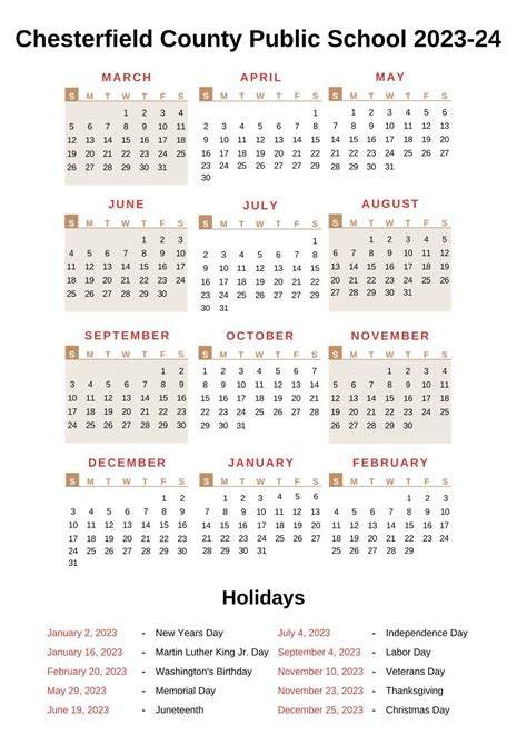 Chesterfield County Public Schools Calendar 2023-24 & Holidays