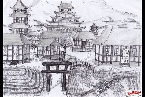 Dessin: Village japonais Drawing: Japanese village | Ville dessin, Fond d'ecran dessin, Samurai ...