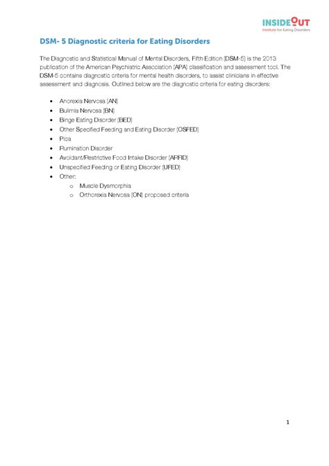 DSM- 5 Diagnostic criteria for Eating Disorders | Notas de estudo ...