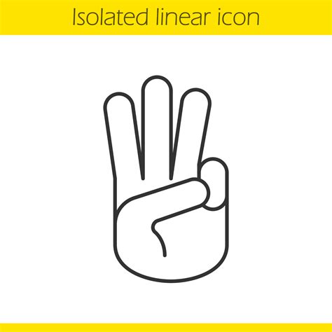 Three fingers salute linear icon. Thin line illustration. Scout promise sign. Three fingers hand ...