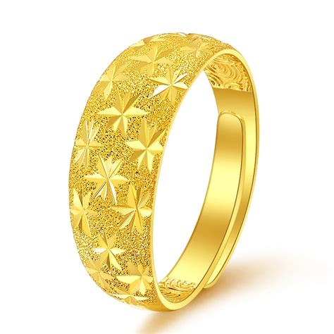 Pure 24K Yellow Gold Ring 999 Gold Women Sandstone Full Star Ring -in Engagement Rings from ...