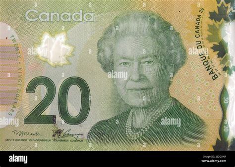 twenty dollars banknote, 20$, (Queen Elizabeth II, Queen of Canada), Canadian dollar, CAD ...