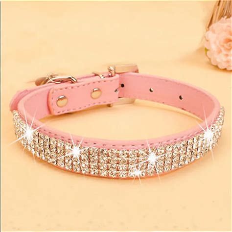 Bling Rhinestone PU Leather Crystal Diamond Puppy Collar Pet Dog Collars Pink U-in Collars from ...