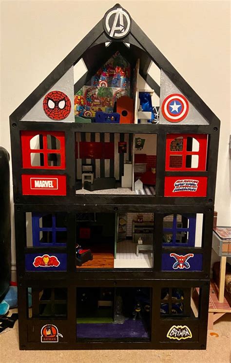 Superhero dolls house / Headquarters | Doll house plans, Doll house for boys, Toy house