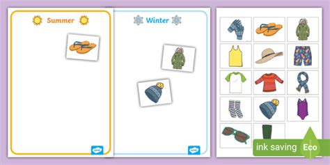 Winter and Summer Sorting Clothes Worksheet - Teacher-made