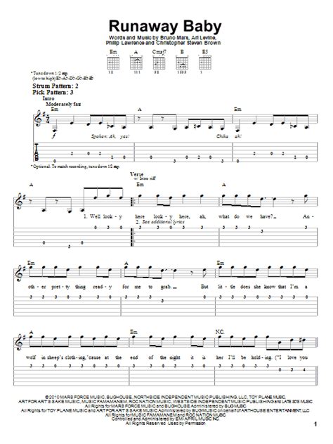 Runaway Baby by Bruno Mars - Easy Guitar Tab - Guitar Instructor