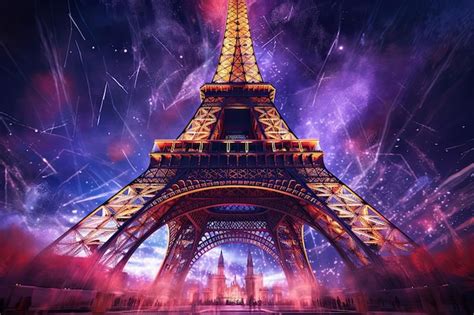 Premium AI Image | Eiffel tower at night with festive fireworks