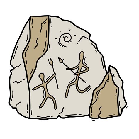 una piedra con una pintura rupestre, imagen de neandertales y pueblos ...