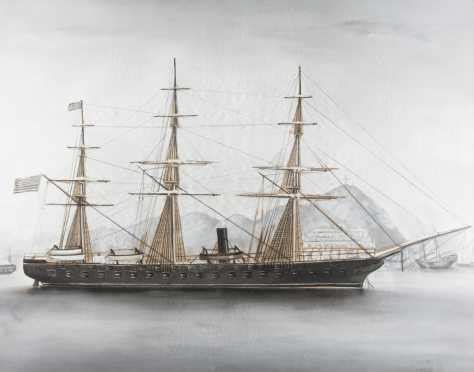 19th Century Steam Sail Ship Painting