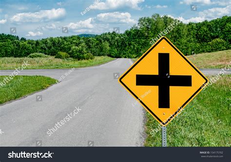 Crossroads Sign Road Sign Warns Intersection Stock Photo 154175702 ...