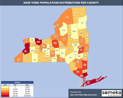 New York County Map and Population List in Excel