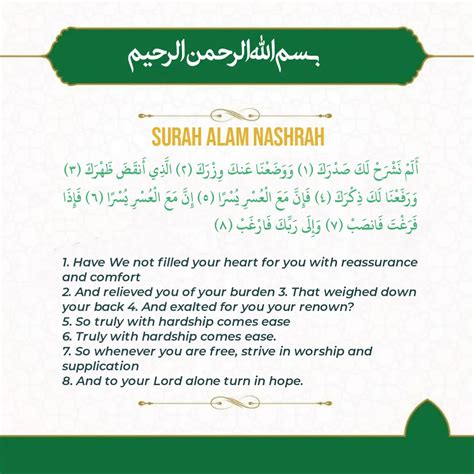 Surah Alam Nashrah Translation, Arabic, & Transliteration (Surah Sharh)