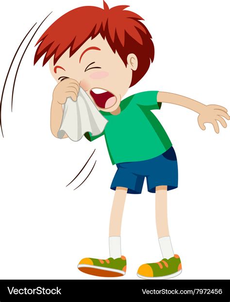 Little boy sneezing hard Royalty Free Vector Image