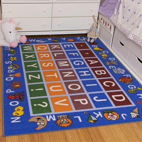 Ottomanson Jenny Light Blue Frame Educational Alphabet Non-Slip Area Rugs Kids - Walmart.com ...