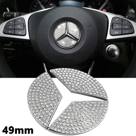 Fit Mercedes Benz 49mm Steering Wheel Center Logo Rhinestone Bling ...