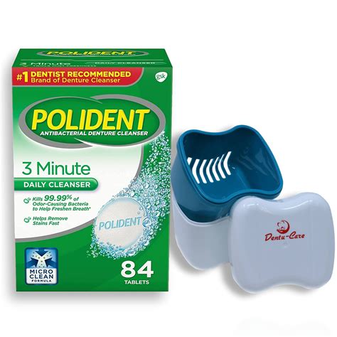 Buy 3 Minute Denture Cleaner Polident 84 s Bundle Dentu-Care Premium Denture Box with Strain and ...