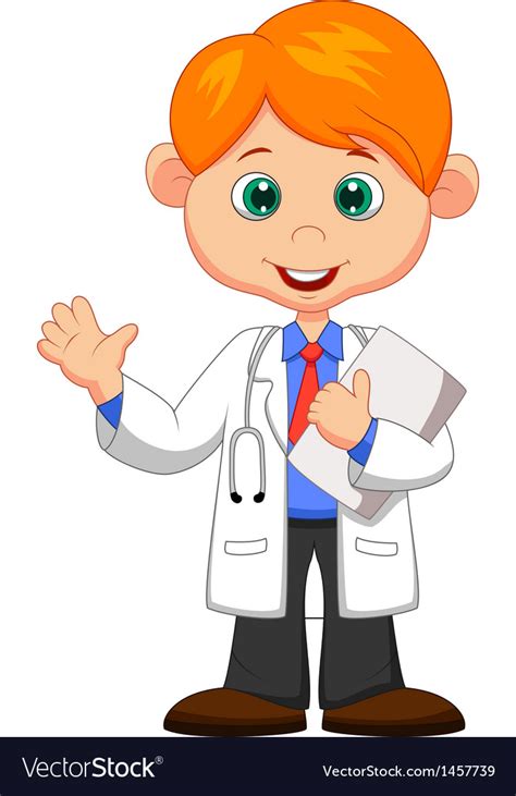 Cute little male doctor cartoon waving hand Vector Image