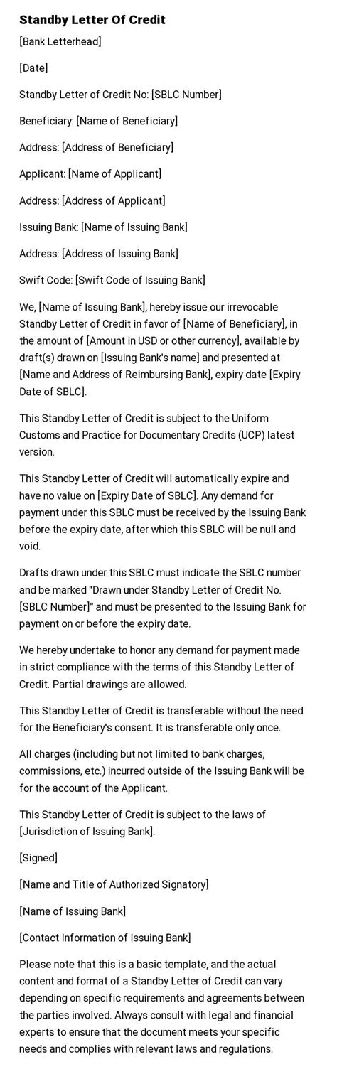 Standby Letter Of Credit