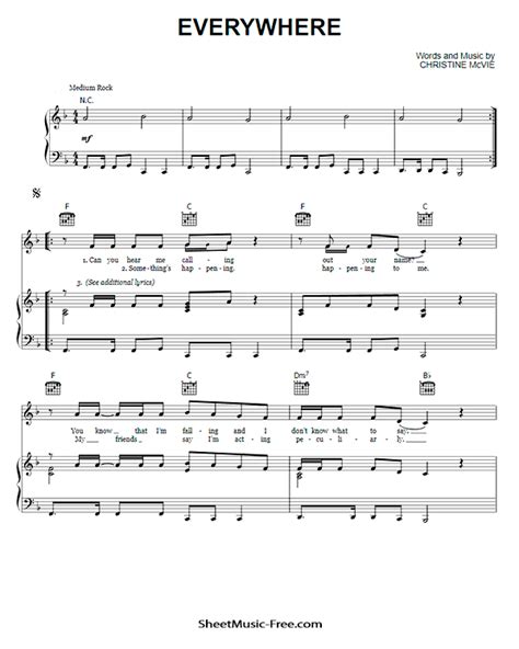 Everywhere Sheet Music Fleetwood Mac - ♪ SHEETMUSIC-FREE.COM