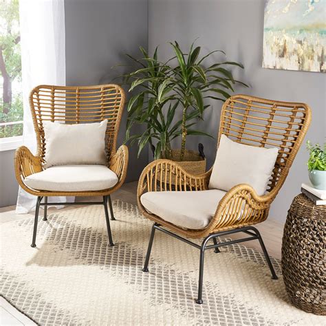 Gloria Indoor Wicker Accent Chairs with Cushions (Set of 2) in 2021 | Rattan chair living room ...