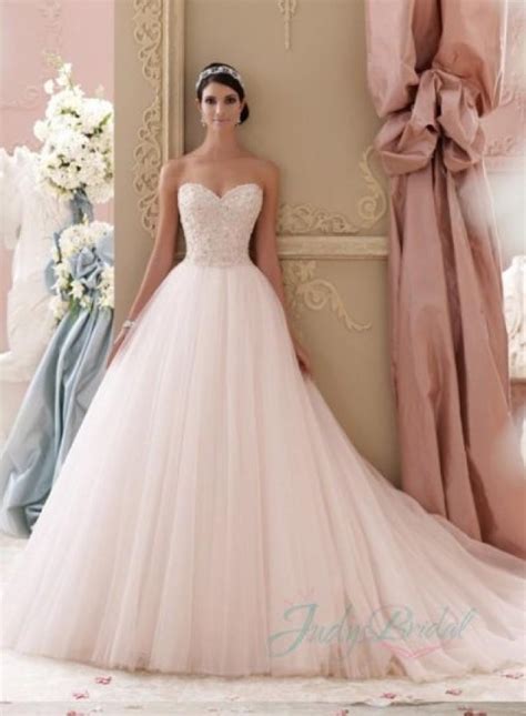 JOL229 2015 Blush Pink Colored Sweetheart Tulle Princess Ball Gown Wedding Dress #2195814 - Weddbook