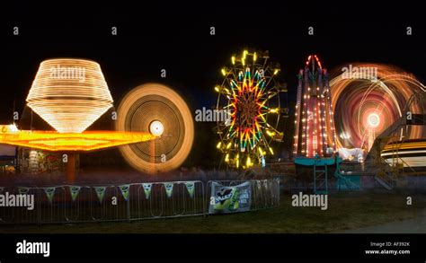 Time exposure of amusement rides at night. Alaska State Fair in Palmer ...