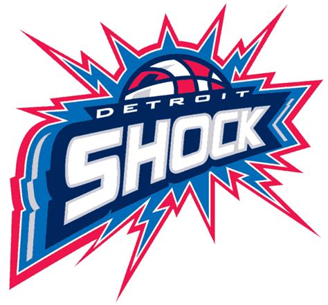 Detroit Shock Primary Logo (2003-2009) - Basketball with sciprt in the middle of blue and red ...