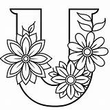 Alphabet U coloring Page With The Flower letter Digital Outline  sketch template