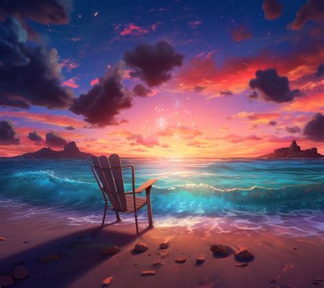 Premium AI Image | A chair on the beach at sunset