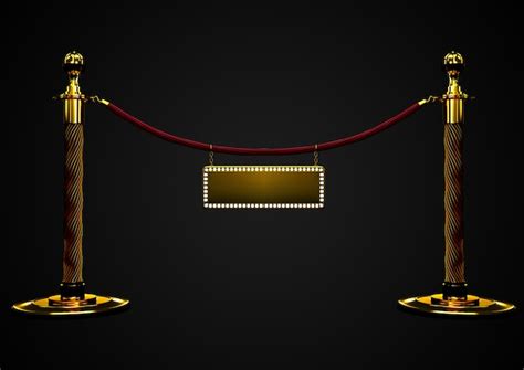 Premium Photo | Red velvet rope barrier close-up with a golden banner in the middle. vip