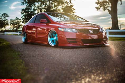 JDM Red Honda Civic with Nice Stance and Blue Rims — CARiD.com Gallery