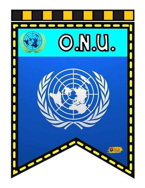 a blue and yellow banner with the words onu in front of a world map