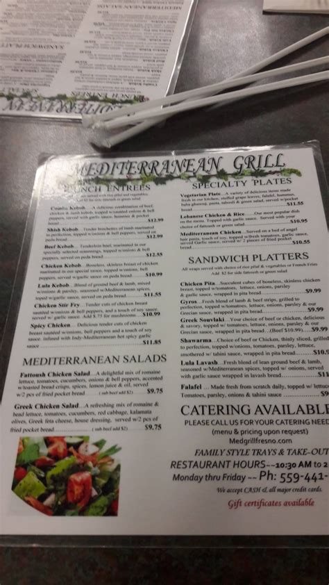 Menu at Mediterranean Grill & Cafe, Fresno