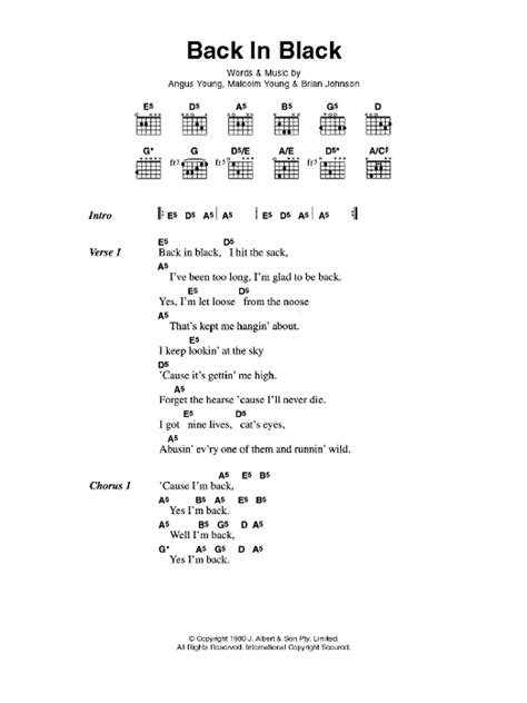 Back In Black by AC/DC - Guitar Chords/Lyrics - Guitar Instructor