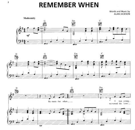 Alan Jackson - Remember When Free Sheet Music PDF for Piano | The Piano Notes