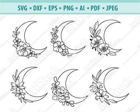 Moon Flowers Svg File Floral Moon Svg Dreams Svg Moon With - Etsy UK