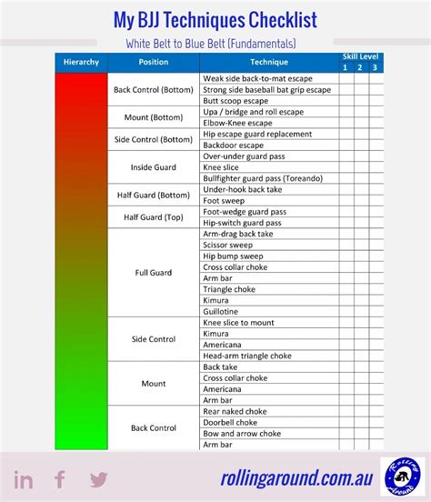 My BJJ Techniques Checklist [Fundamentals for White Belt to Blue Belt ...