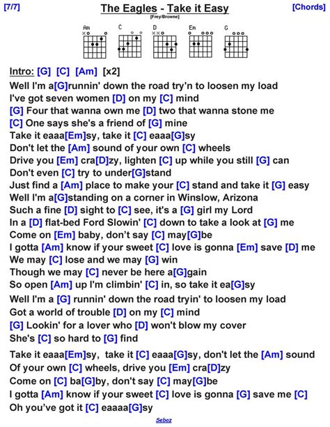 The Eagles - Take it Easy | Guitar chords for songs, Guitar lessons songs, Guitar chords and lyrics