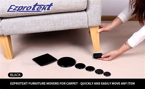 Ezprotekt 8 Pack Reusable Furniture Slider for Carpet,5 Inch Square Black Furniture Mover ...