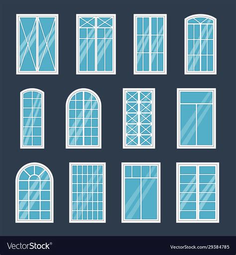 Window exterior various glass windows frame types Vector Image