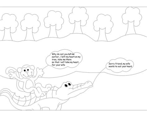 The Monkey and the Crocodile story coloring page 5