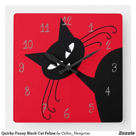 Quirky Funny Black Cat Feline Square Wall Clock | Zazzle.com | Wall ...