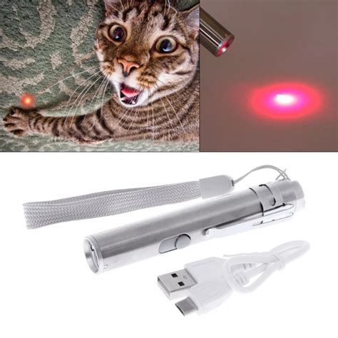 9cm 3 in 1 Cat Toy Laser Toys Laser Pointer Pen Mini LED Flashlight USB Rechargeable Torch ...