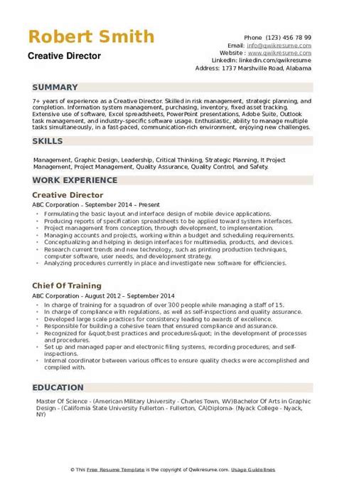 Creative Director Resume Samples | QwikResume